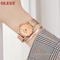 2020 OLEVS Lady Business Quarz-Armbanduhr Minimalist Rose Mesh Power Reserve Uhr für Dame Kostenloser Versand Uhr